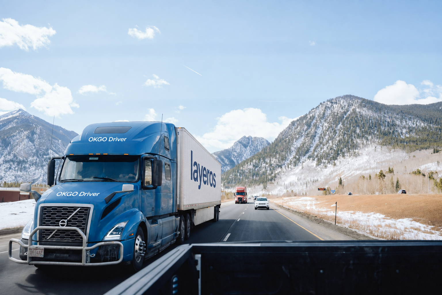Freight truck traveling on an open highway